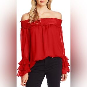 Cece Smocked Off the‎ Shoulder Blouse Women’s Size Medium
